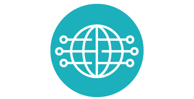 Stylized image of a globe with dots marking points